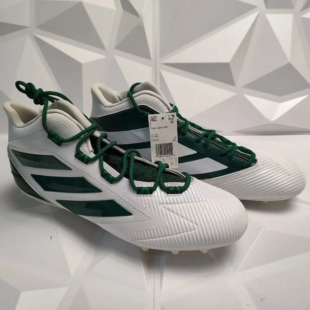 Adidas Mens Football Cleats 16 White Green Shoe Lacrosse Freak Carbon Mid - Picture 10 of 14